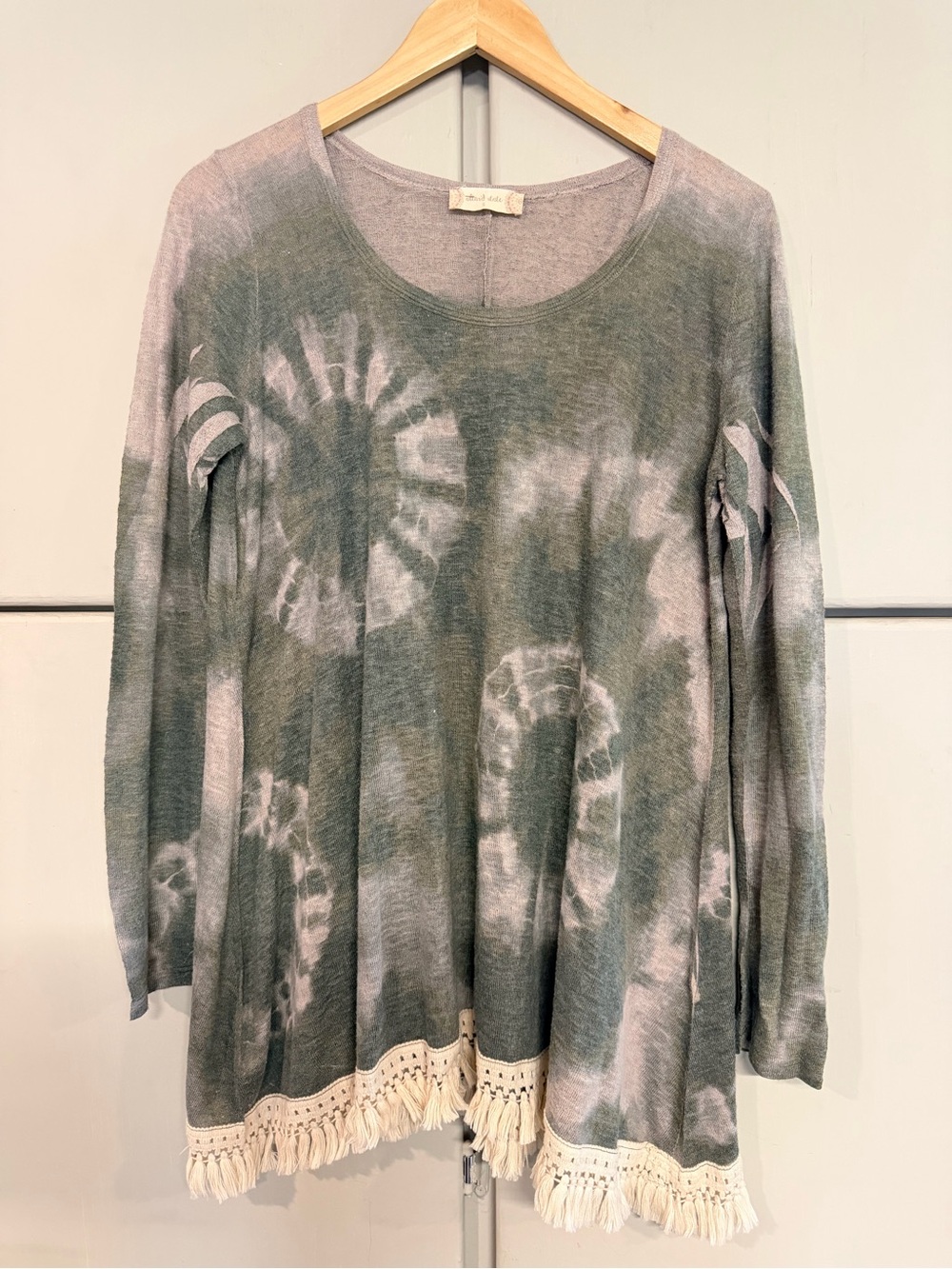 Altar'd State Green and White Tie-Dye Fringe Hem Tunic